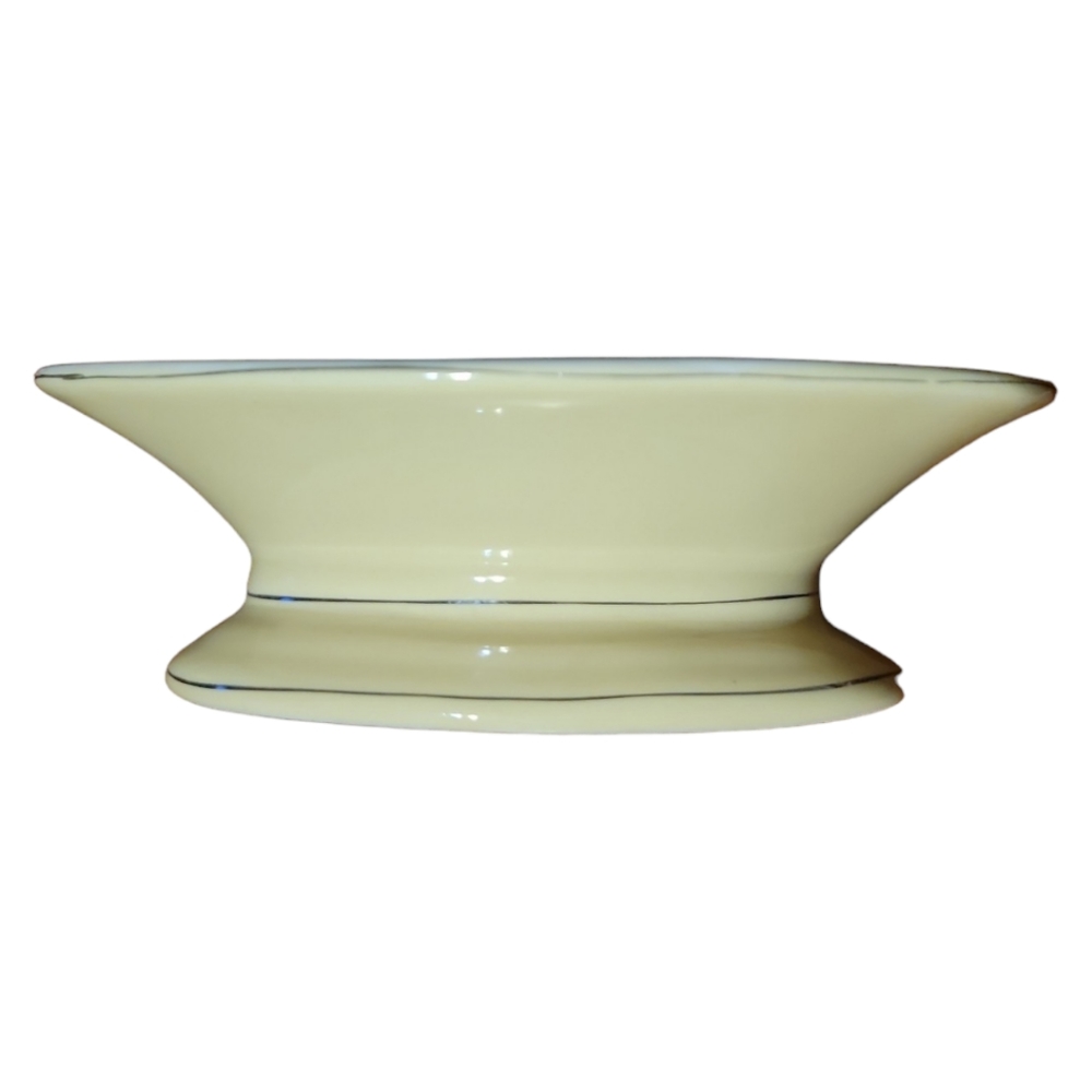 Vtg Bathroom Oval Soap Dish Porcelain Light Yellow Gold Accents Footed Pedestal